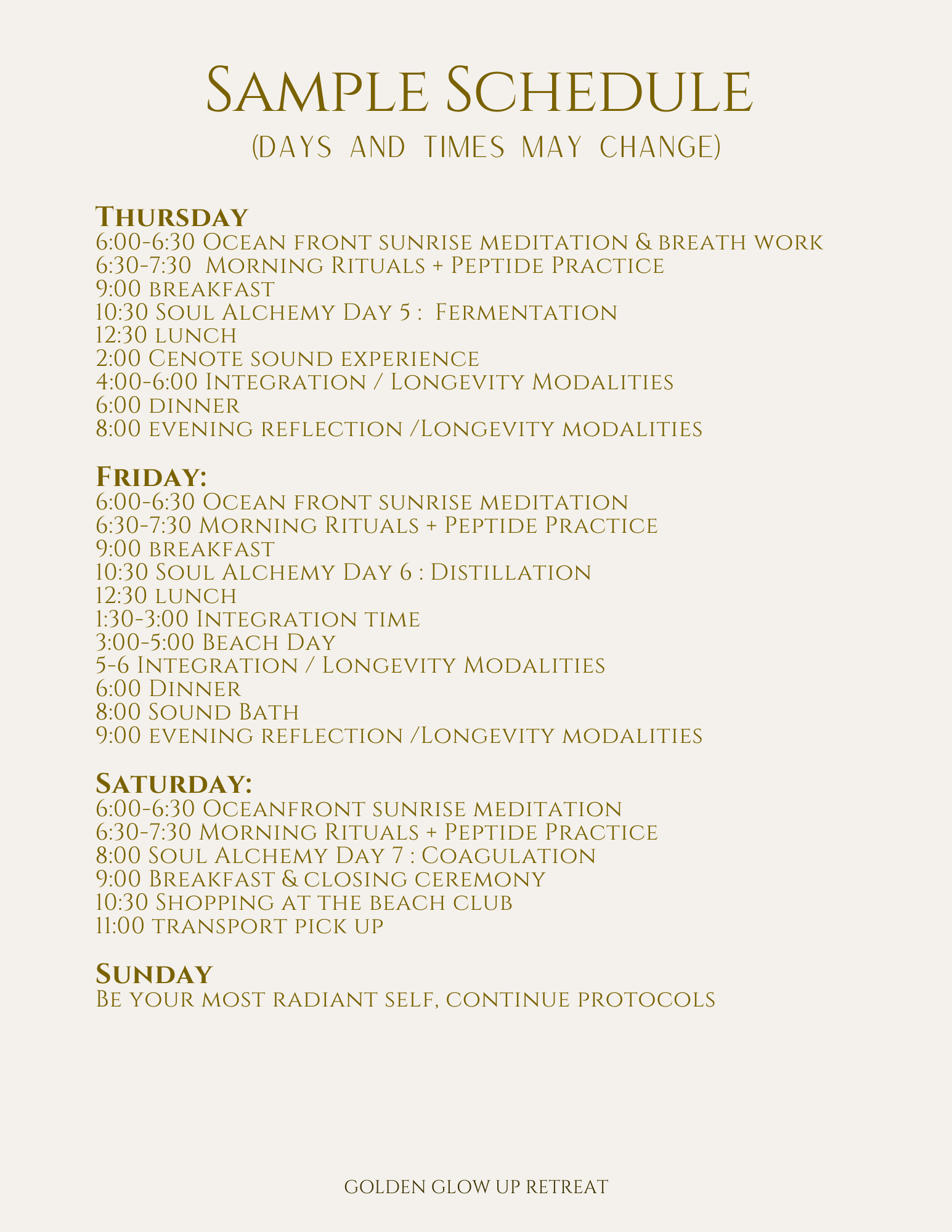 The Golden Glow Up retreat October 19-25