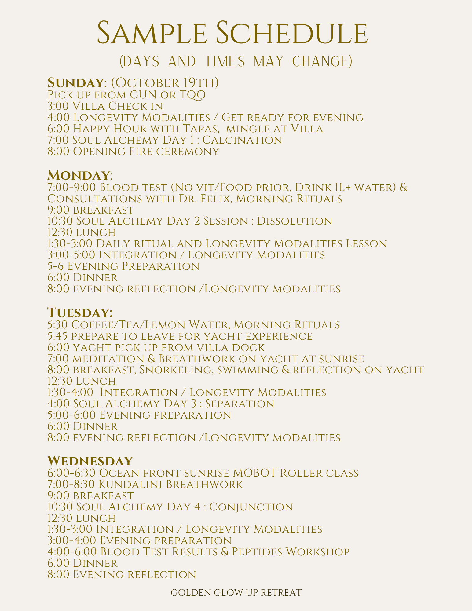 The Golden Glow Up retreat October 19-25