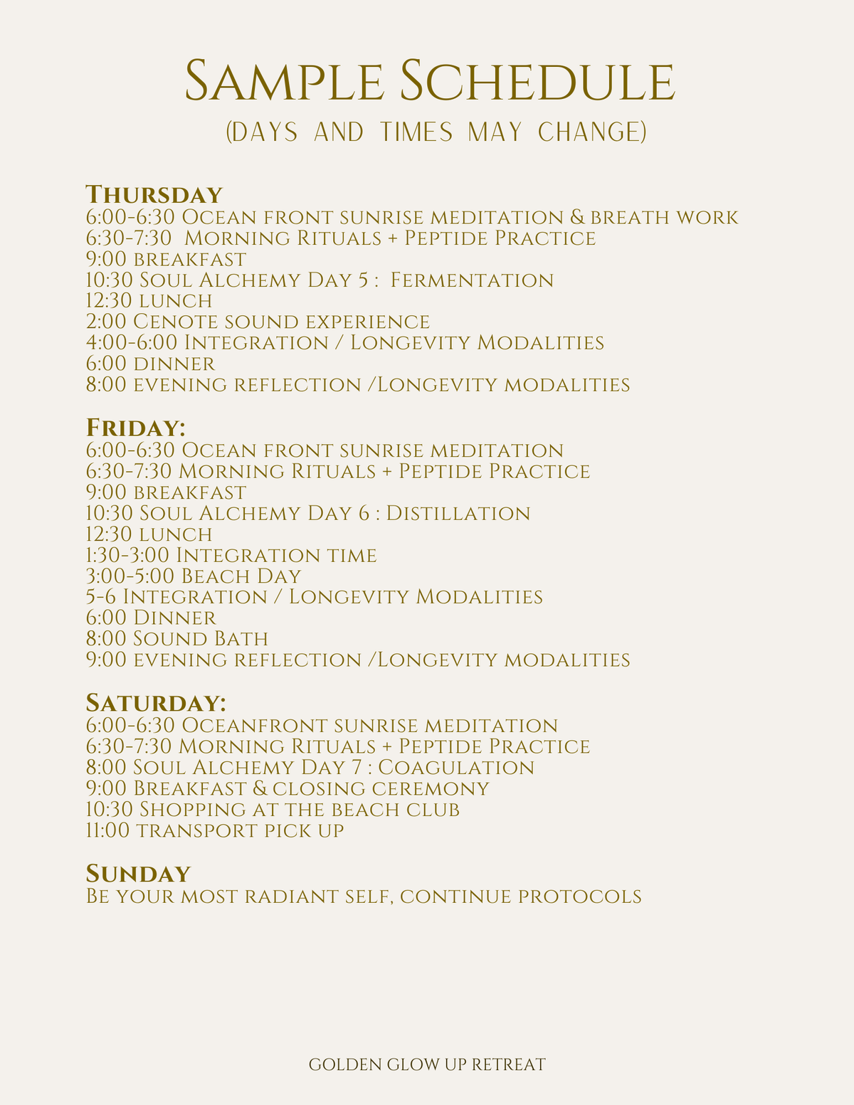 The Golden Glow Up retreat October 19-25
