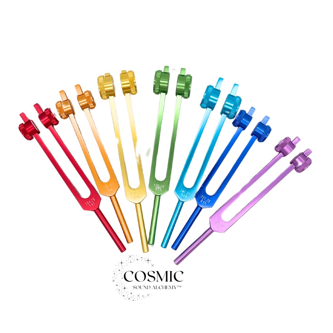 Chakra-colored, tuning forks set (metal)